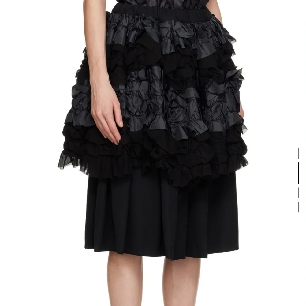 New Comme Des Garçons Midi Black Layered Skirt Size Small